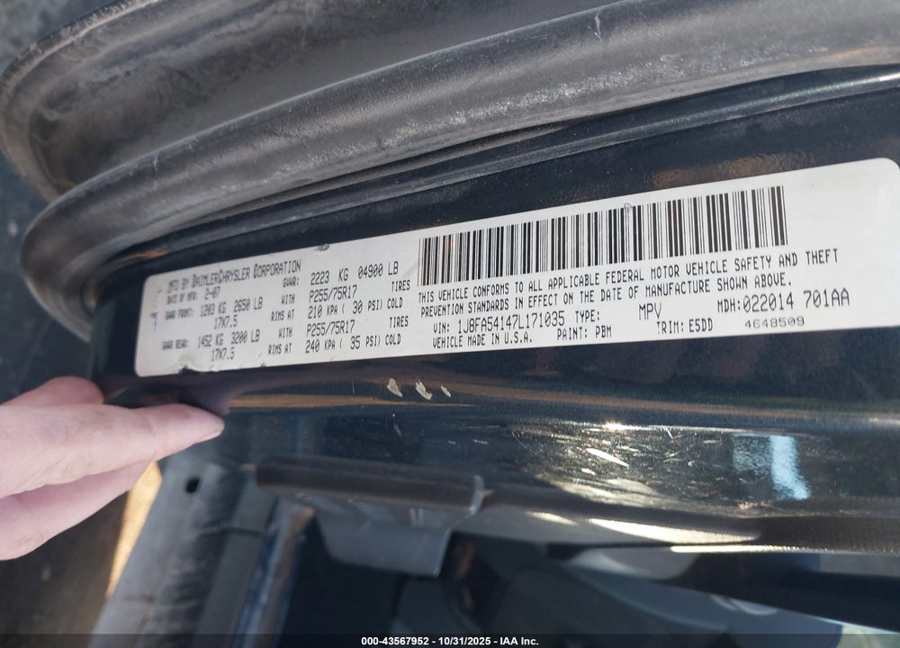 2007 JEEP WRANGLER SAHARA VIN: 1J8FA54147L171035
