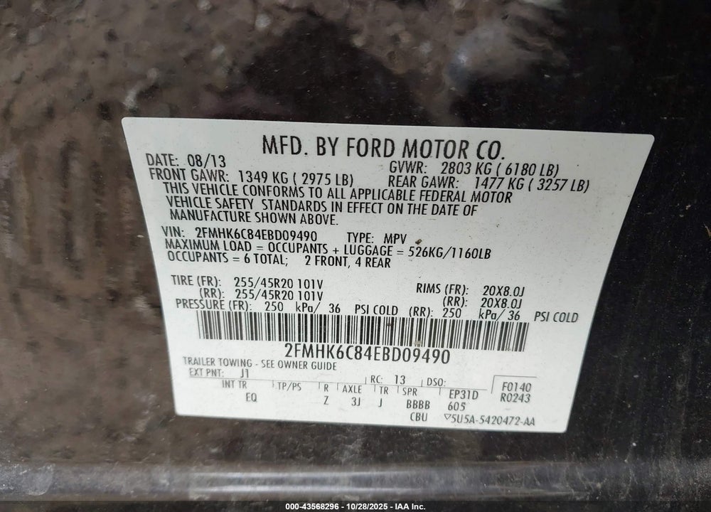 2014 FORD FLEX VIN: 2FMHK6C84EBD09490