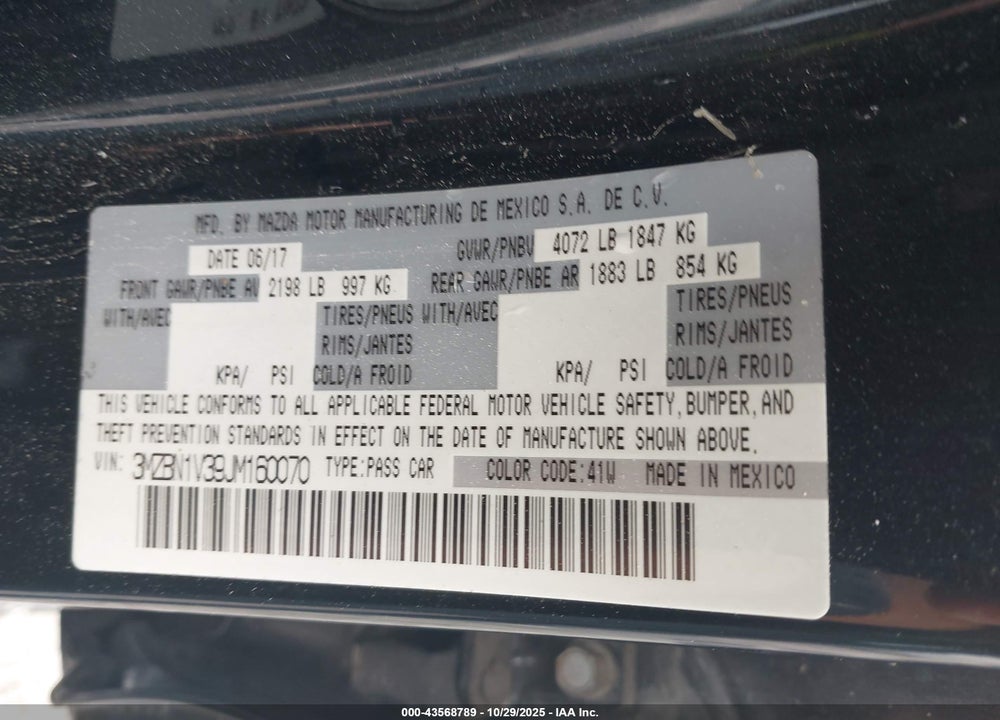 2018 MAZDA 3 TOURING VIN: 3MZBN1V39JM160070