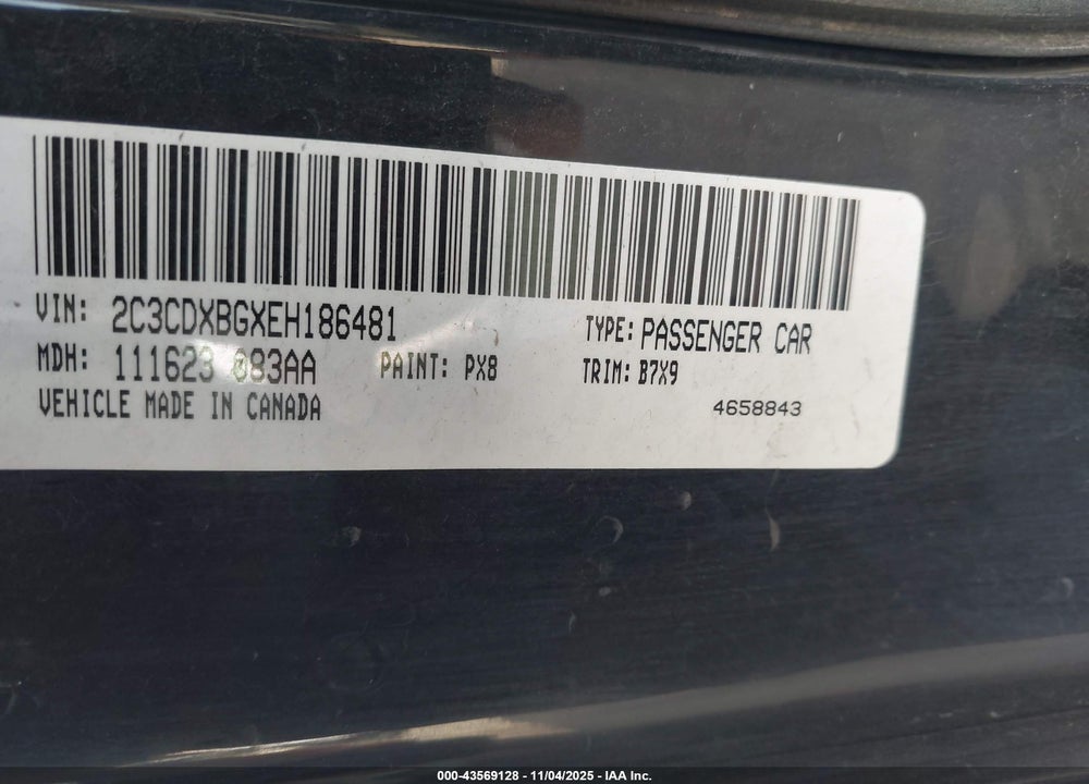 2014 DODGE CHARGER SE VIN: 2C3CDXBGXEH186481