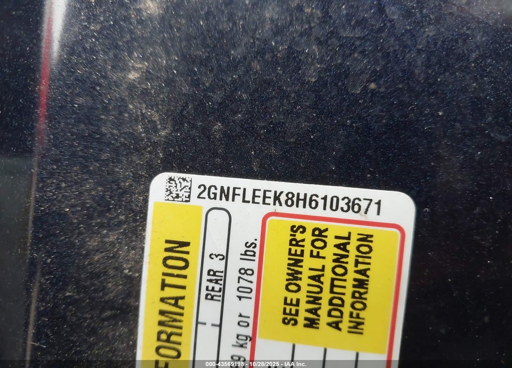 2017 CHEVROLET EQUINOX VIN: 2GNFLEEK8H6103671