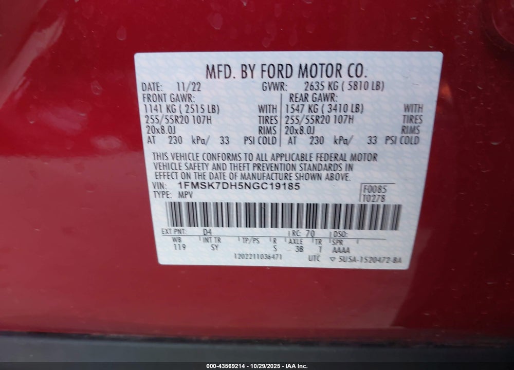2022 FORD EXPLORER XLT VIN: 1FMSK7DH5NGC19185