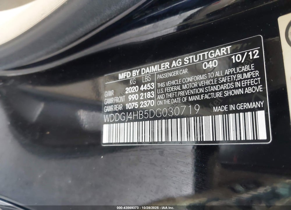 2013 MERCEDES-BENZ C 250 VIN: WDDGJ4HB5DG030719