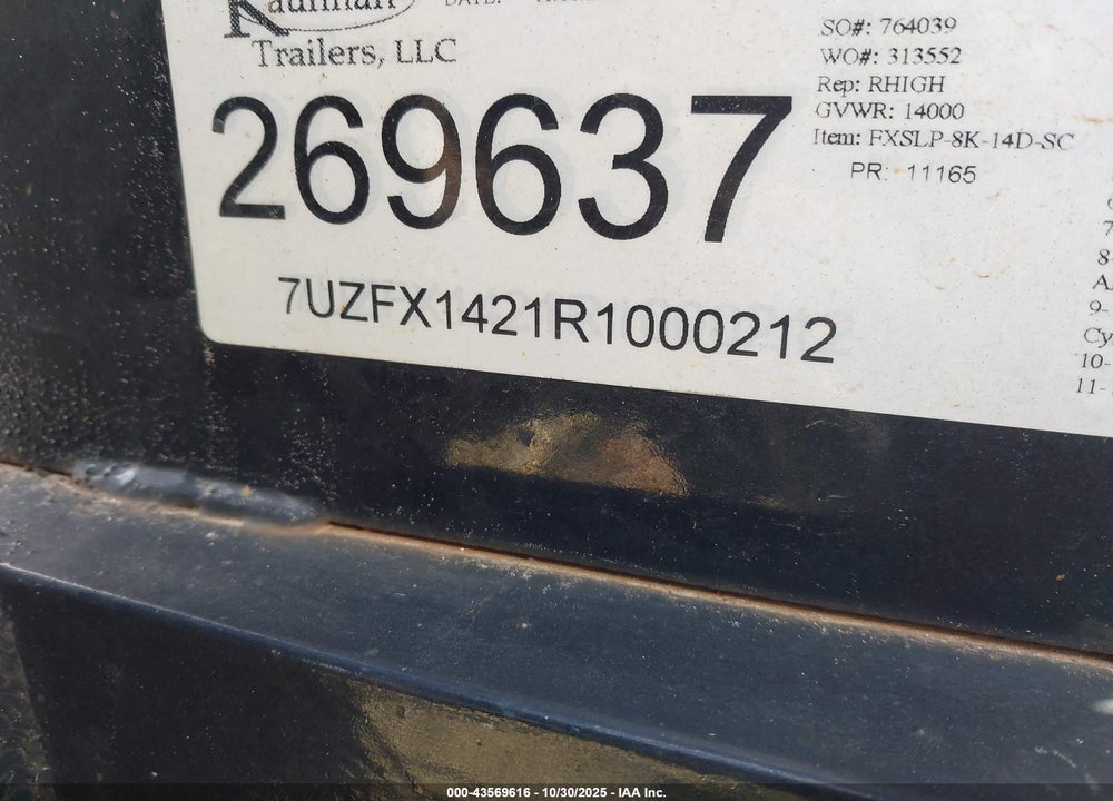 2024 KAUFMAN TRAILERS TRAILER VIN: 7UZFX1421R1000212