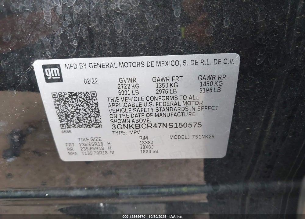 2022 CHEVROLET BLAZER VIN: 3GNKBCR47NS150575