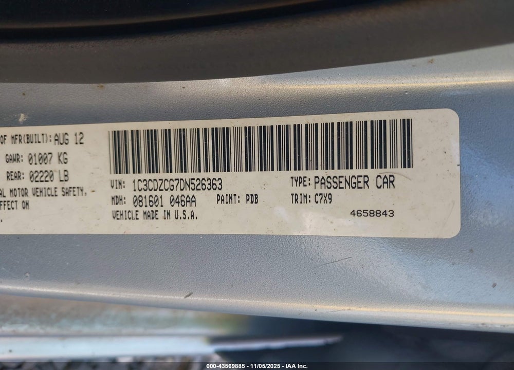 2013 DODGE AVENGER SXT VIN: 1C3CDZCG7DN526363