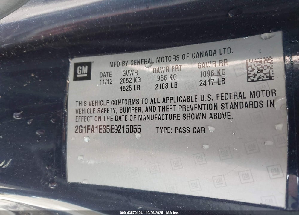 2014 CHEVROLET CAMARO 2LS VIN: 2G1FA1E35E9215055