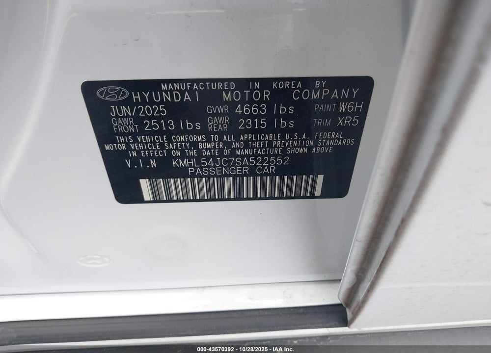2025 HYUNDAI SONATA N LINE VIN: KMHL54JC7SA522552