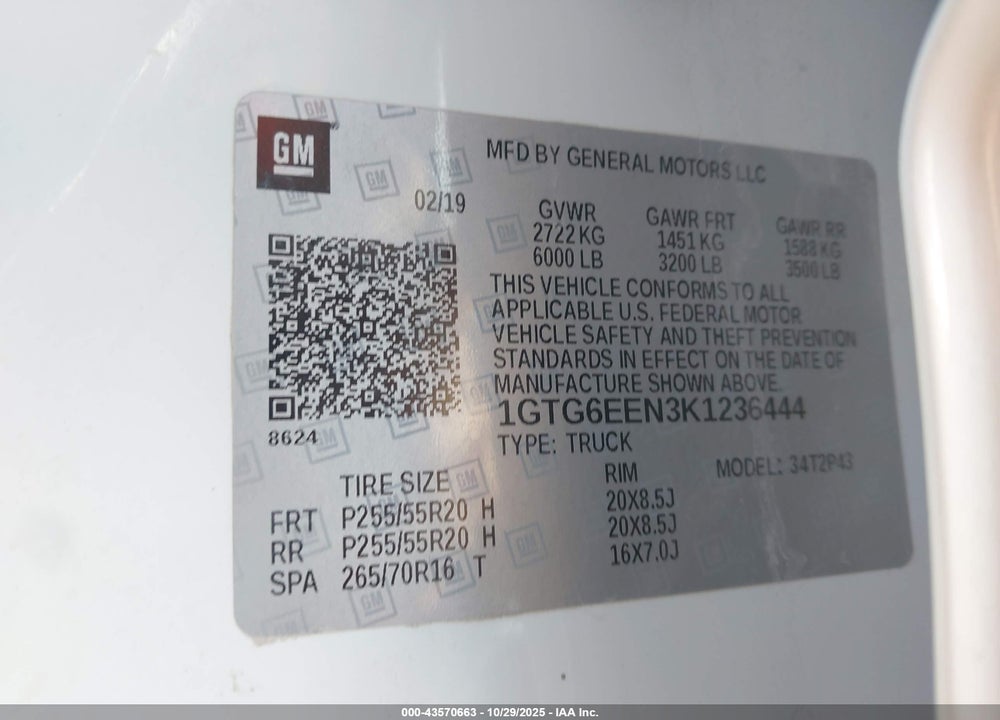 2019 GMC CANYON DENALI VIN: 1GTG6EEN3K1236444