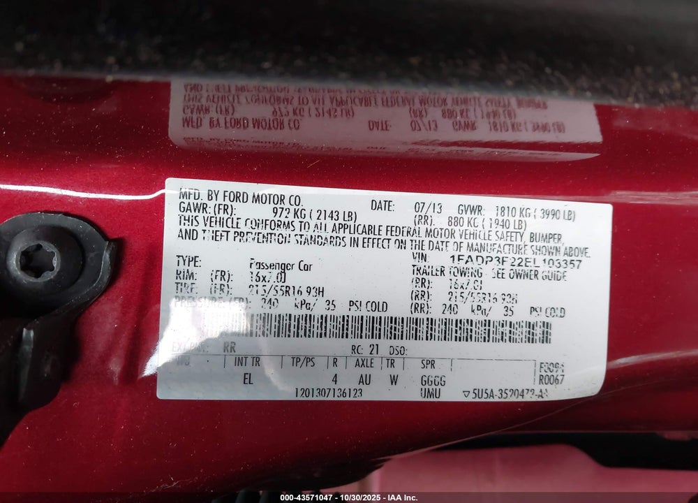 2014 FORD FOCUS SE VIN: 1FADP3F22EL103357