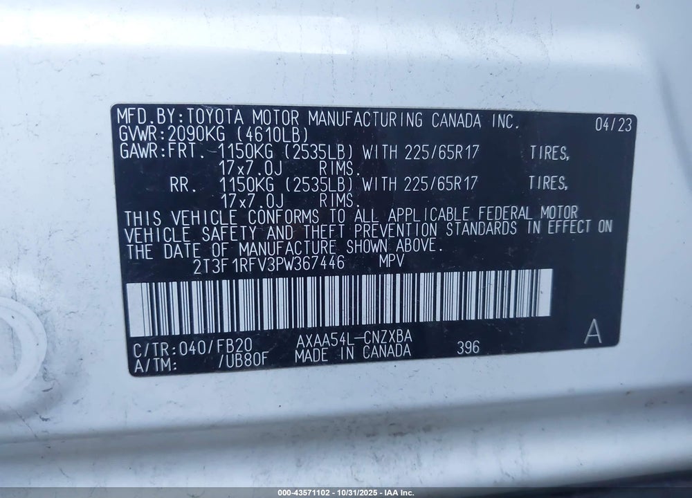 2023 TOYOTA RAV4 LE VIN: 2T3F1RFV3PW367446