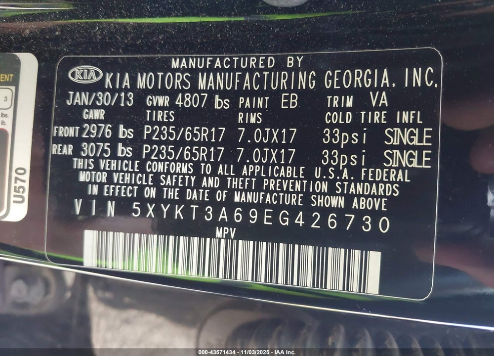 2014 KIA SORENTO LX VIN: 5XYKT3A69EG426730