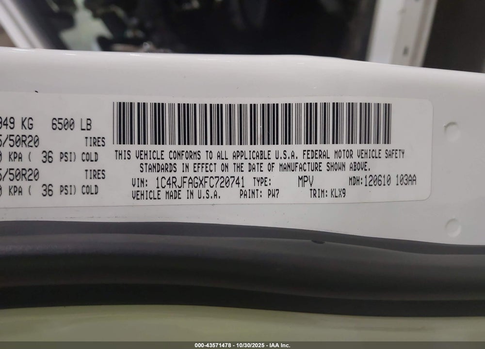 2015 JEEP GRAND CHEROKEE ALTITUDE VIN: 1C4RJFAGXFC720741
