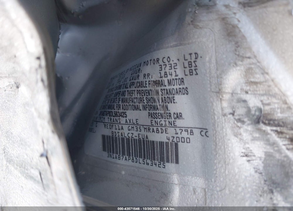 2013 NISSAN SENTRA S VIN: 3N1AB7AP8DL563425