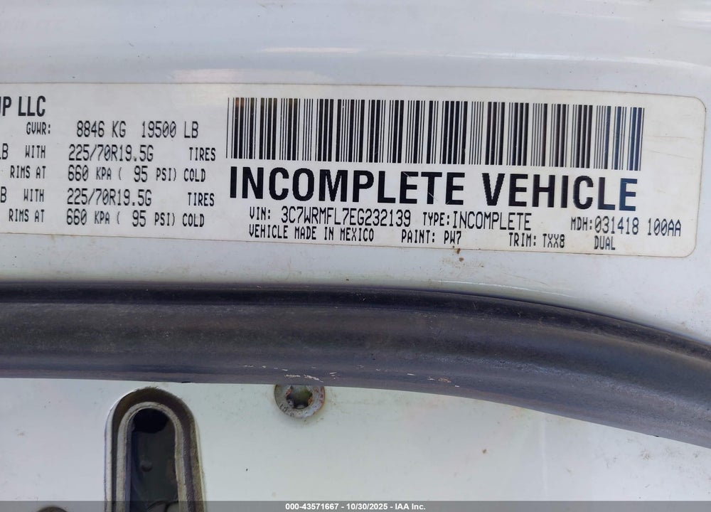 2014 RAM 5500 CHASSIS TRADESMAN/SLT/LAIE VIN: 3C7WRMFL7EG232139