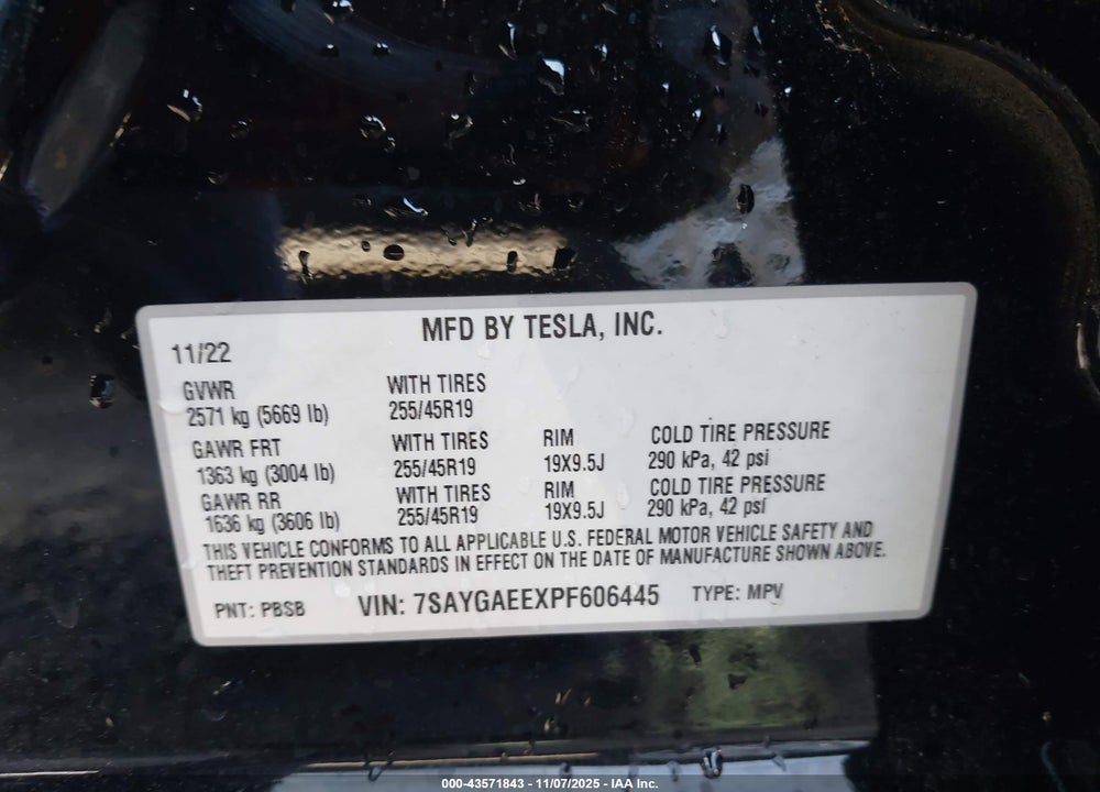 2023 TESLA MODEL Y AWD/LONG RANGE DUAL MOTOR ALL-WHEEL DRIVE VIN: 7SAYGAEEXPF606445