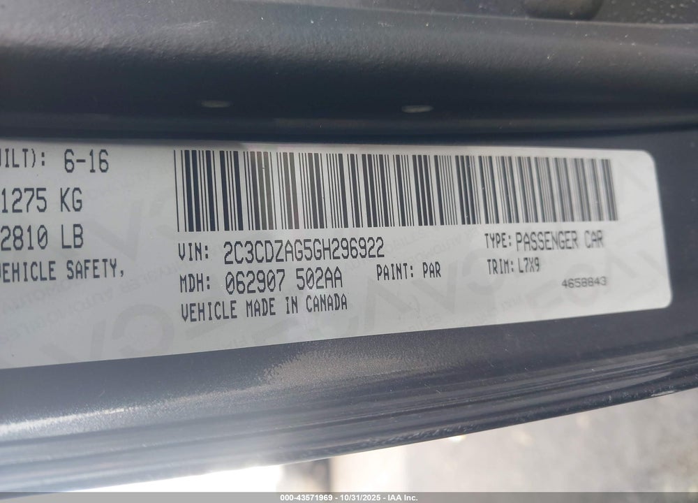 2016 DODGE CHALLENGER SXT VIN: 2C3CDZAG5GH296922
