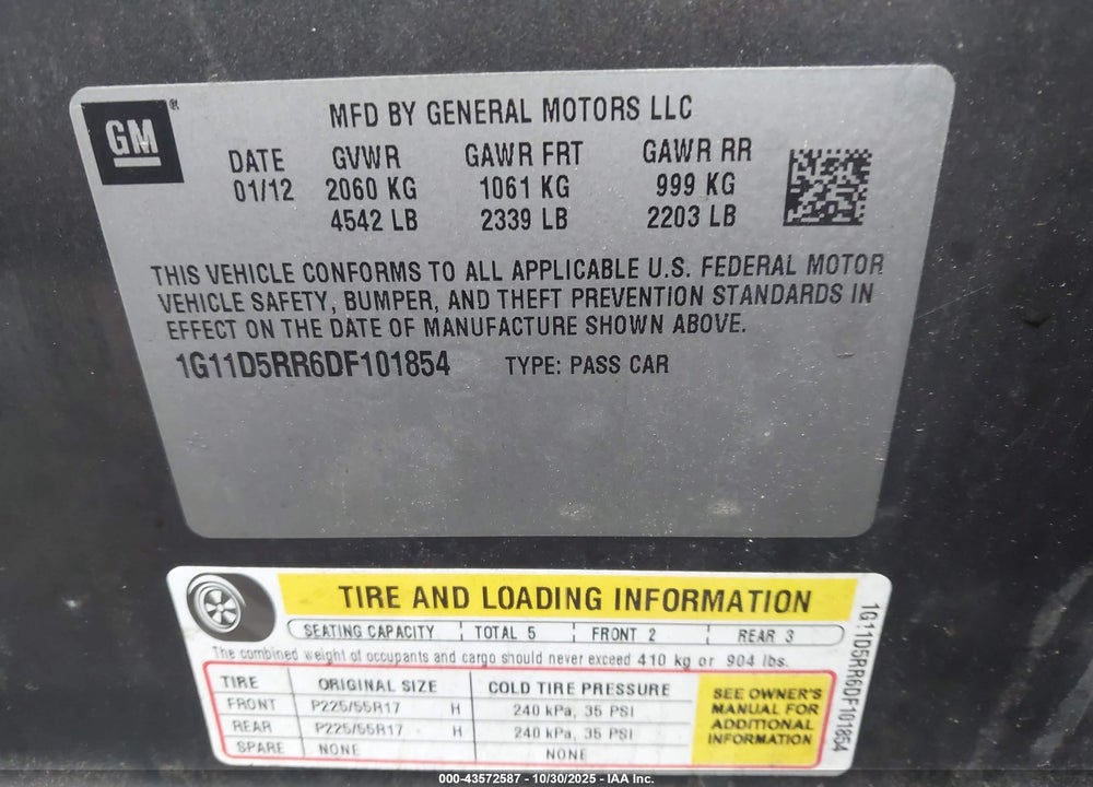 2013 CHEVROLET MALIBU ECO VIN: 1G11D5RR6DF101854