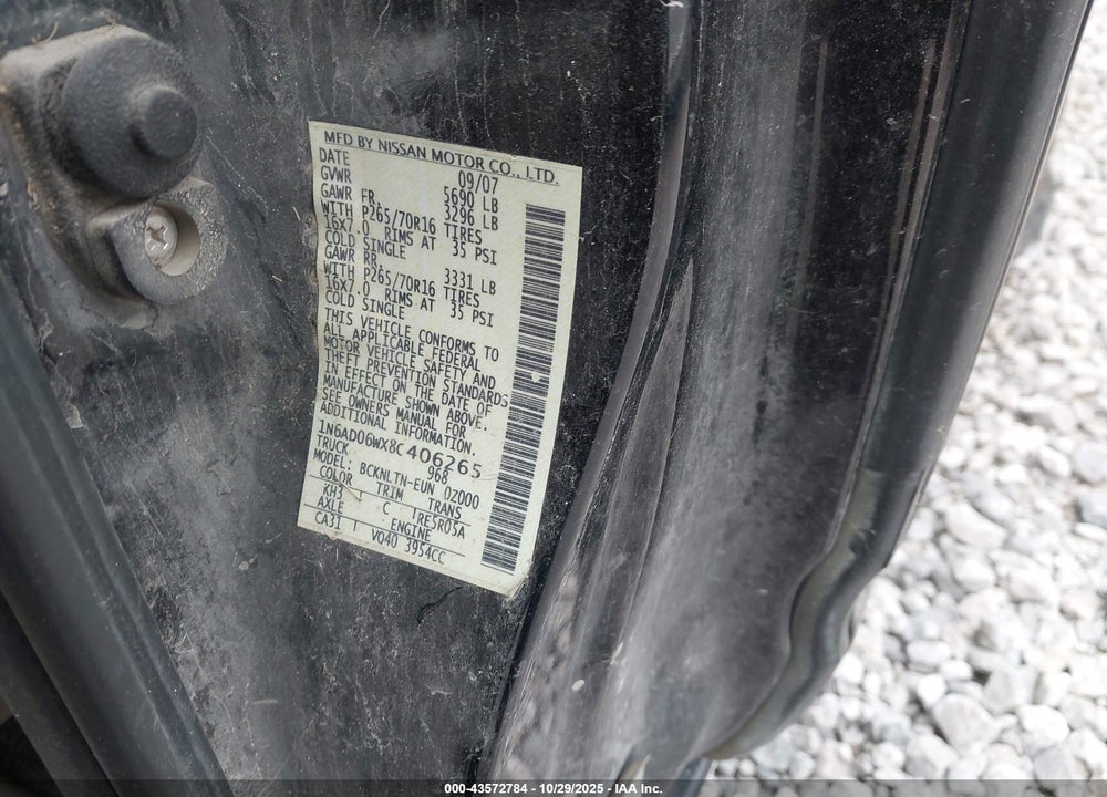 2008 NISSAN FRONTIER VIN: 1N6AD06WX8C406265