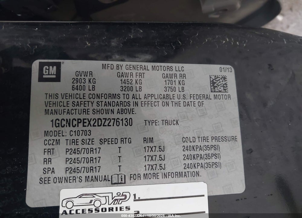 2013 CHEVROLET SILVERADO 1500 WORK TRUCK VIN: 1GCNCPEX2DZ276130