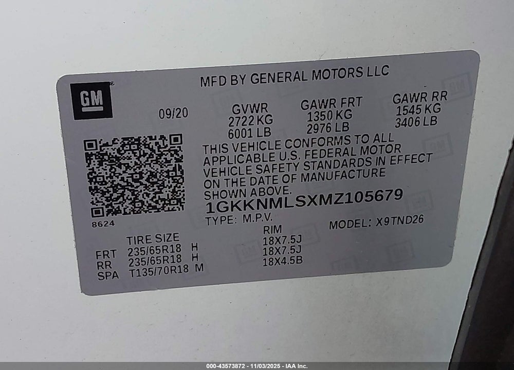 2021 GMC ACADIA FWD SLT VIN: 1GKKNMLSXMZ105679