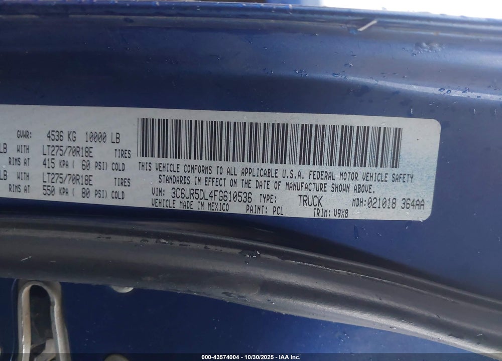 2015 RAM 2500 SLT VIN: 3C6UR5DL4FG610536