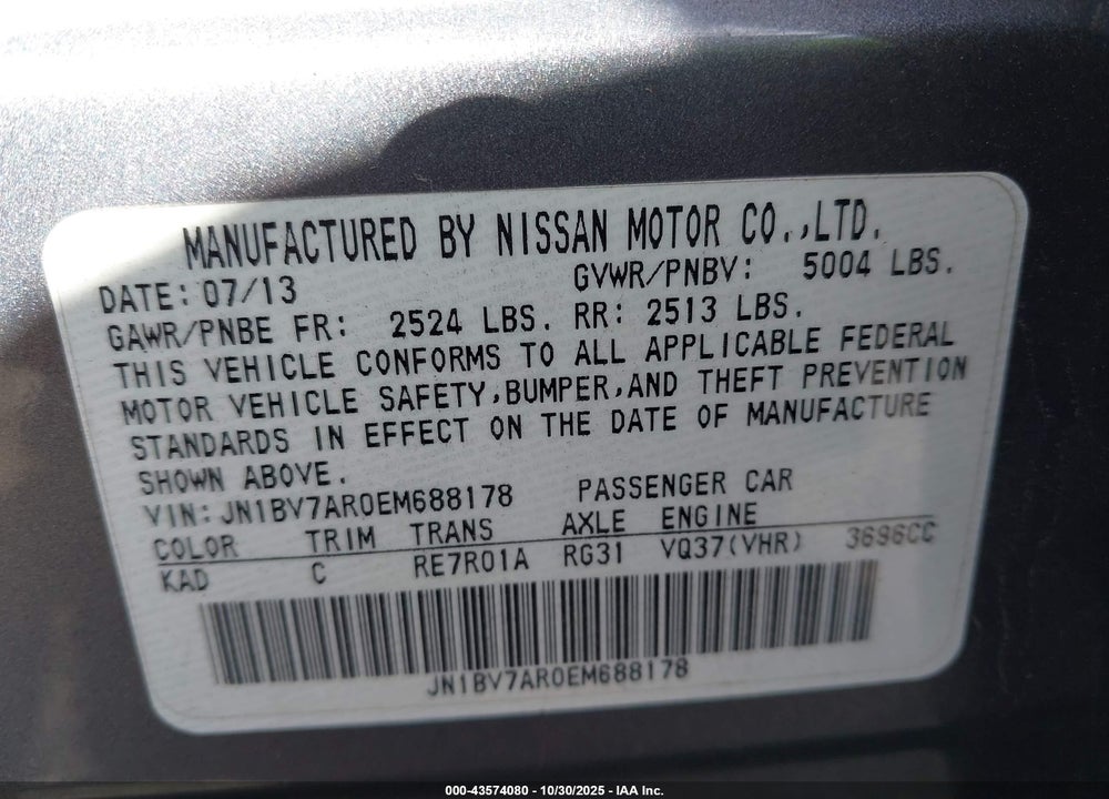2014 INFINITI Q50 PREMIUM VIN: JN1BV7AR0EM688178