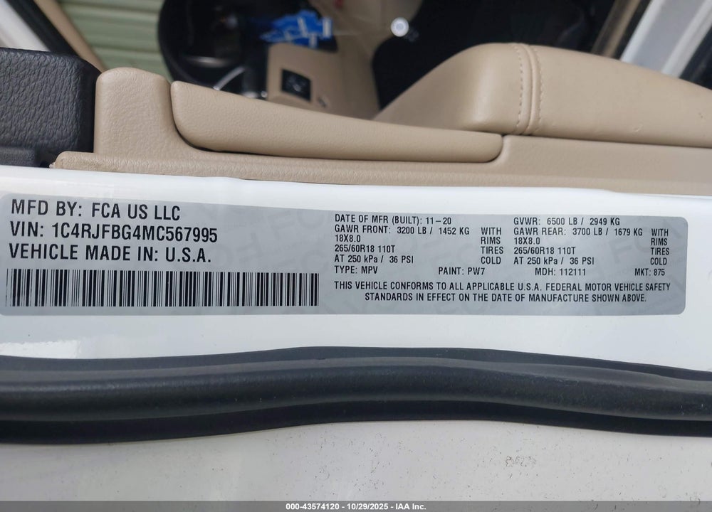 2021 JEEP GRAND CHEROKEE LIMITED 4X4 VIN: 1C4RJFBG4MC567995