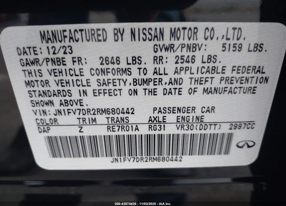 2024 INFINITI Q50 VIN: JN1FV7DR2RM680442