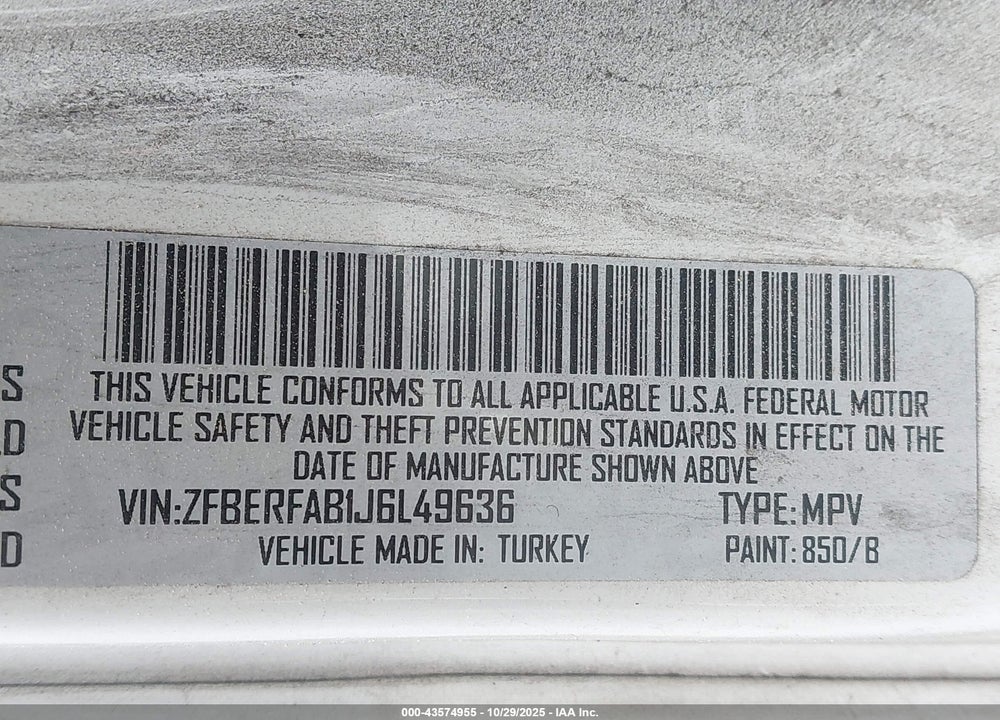 2018 RAM PROMASTER CITY TRADESMAN VIN: ZFBERFAB1J6L49636