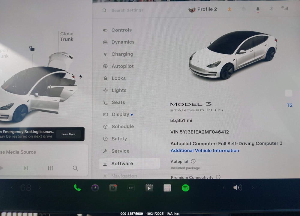 2021 TESLA MODEL 3 STANDARD RANGE PLUS REAR-WHEEL DRIVE VIN: 5YJ3E1EA2MF046412
