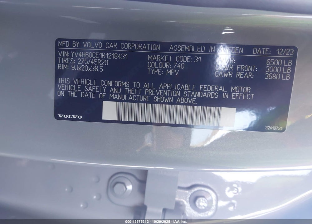 2024 VOLVO XC90 RECHARGE PLUG-IN HYBRID T8 PLUS BRIGHT THEME 7-SEATER VIN: YV4H60CE1R1218431