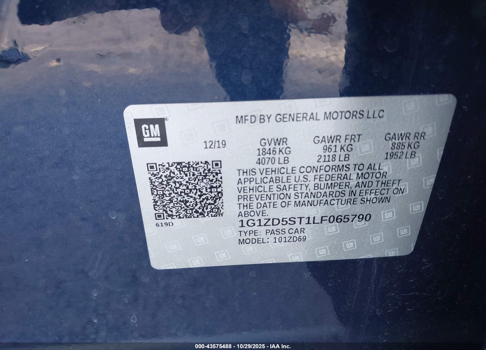 2020 CHEVROLET MALIBU FWD LT VIN: 1G1ZD5ST1LF065790