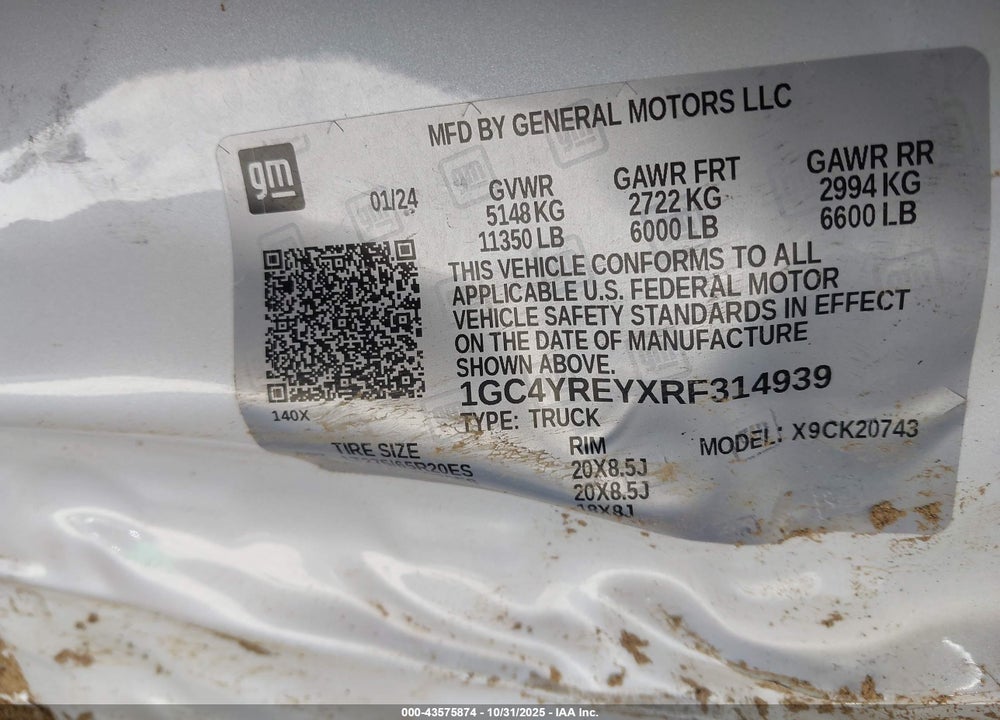 2024 CHEVROLET SILVERADO 2500HD 4WD  STANDARD BED HIGH COUNTRY VIN: 1GC4YREYXRF314939