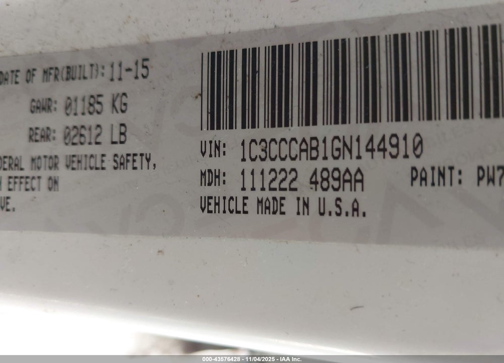 2016 CHRYSLER 200 LIMITED VIN: 1C3CCCAB1GN144910