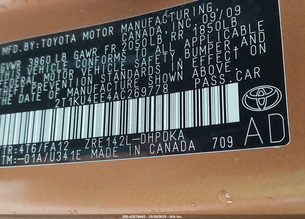 2010 TOYOTA MATRIX VIN: 2T1KU4EE4AC269778