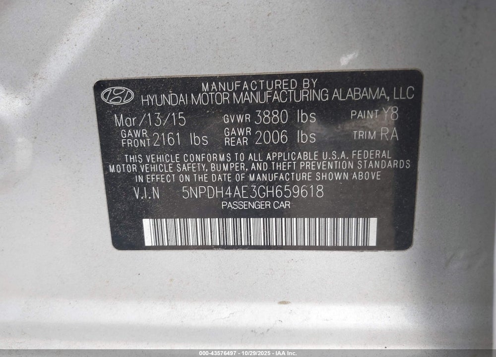 2016 HYUNDAI ELANTRA SE VIN: 5NPDH4AE3GH659618