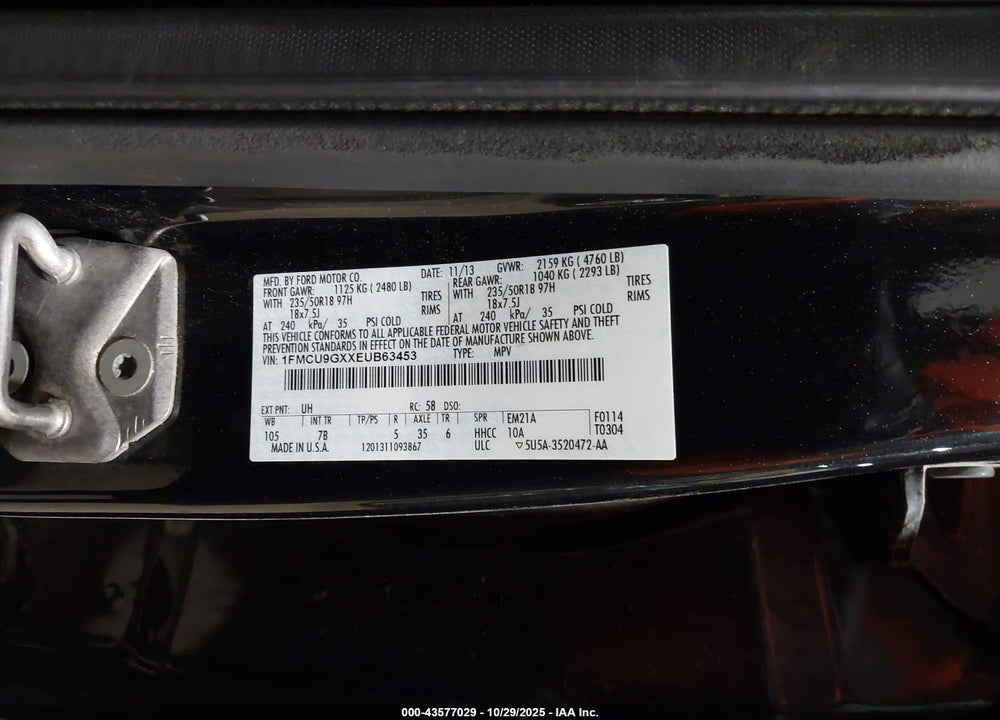 2014 FORD ESCAPE VIN: 1FMCU9GXXEUB63453