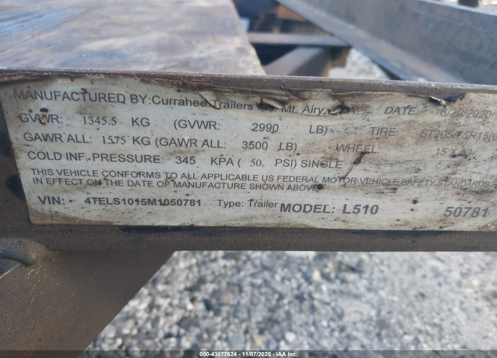 2025 UTILITY TRAILER VIN: 4TELS1015M1050781