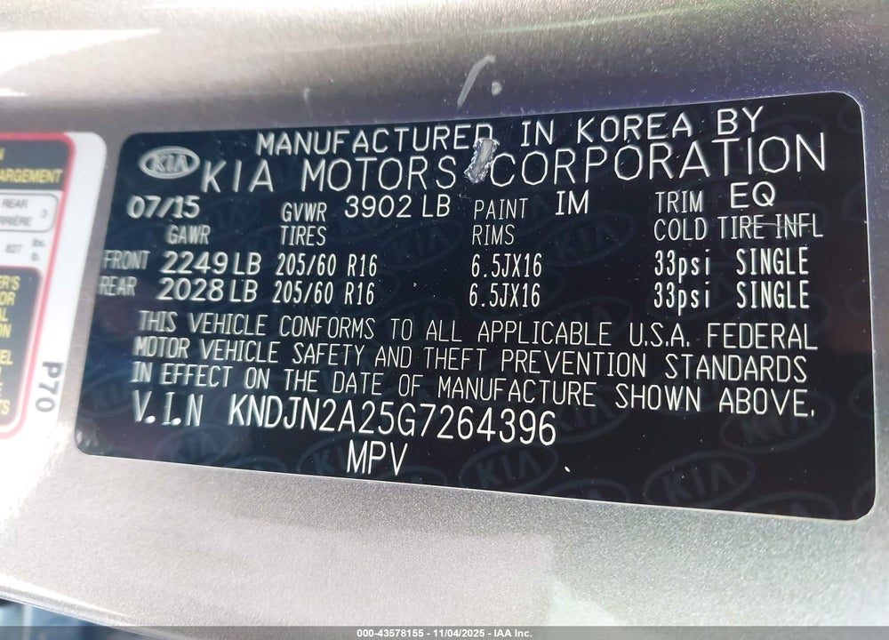 2016 KIA SOUL VIN: KNDJN2A25G7264396