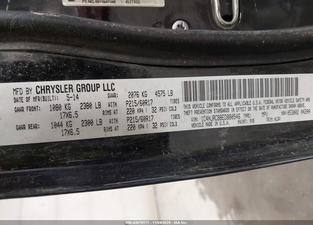 2014 JEEP PATRIOT LIMITED VIN: 1C4NJRCB8ED880546