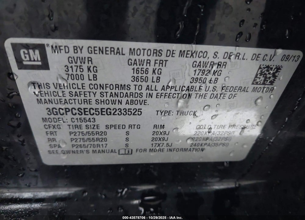 2014 CHEVROLET SILVERADO 1500 2LZ VIN: 3GCPCSEC5EG233525