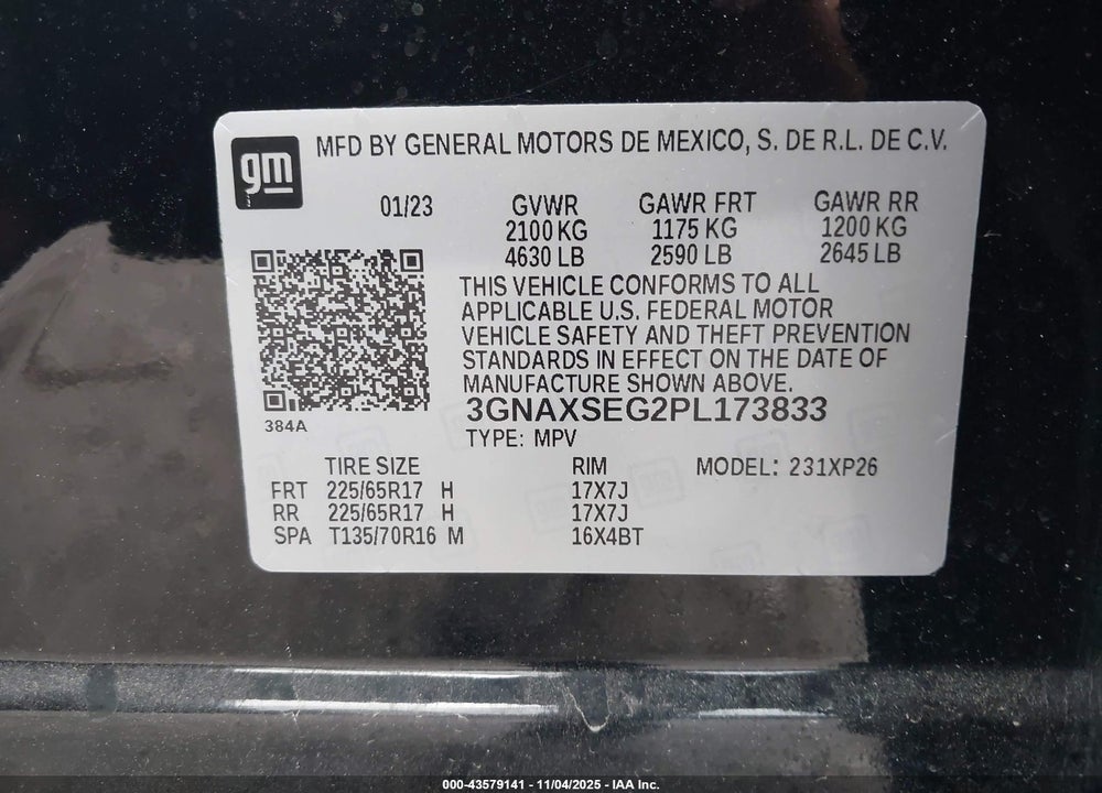 2023 CHEVROLET EQUINOX AWD LS VIN: 3GNAXSEG2PL173833