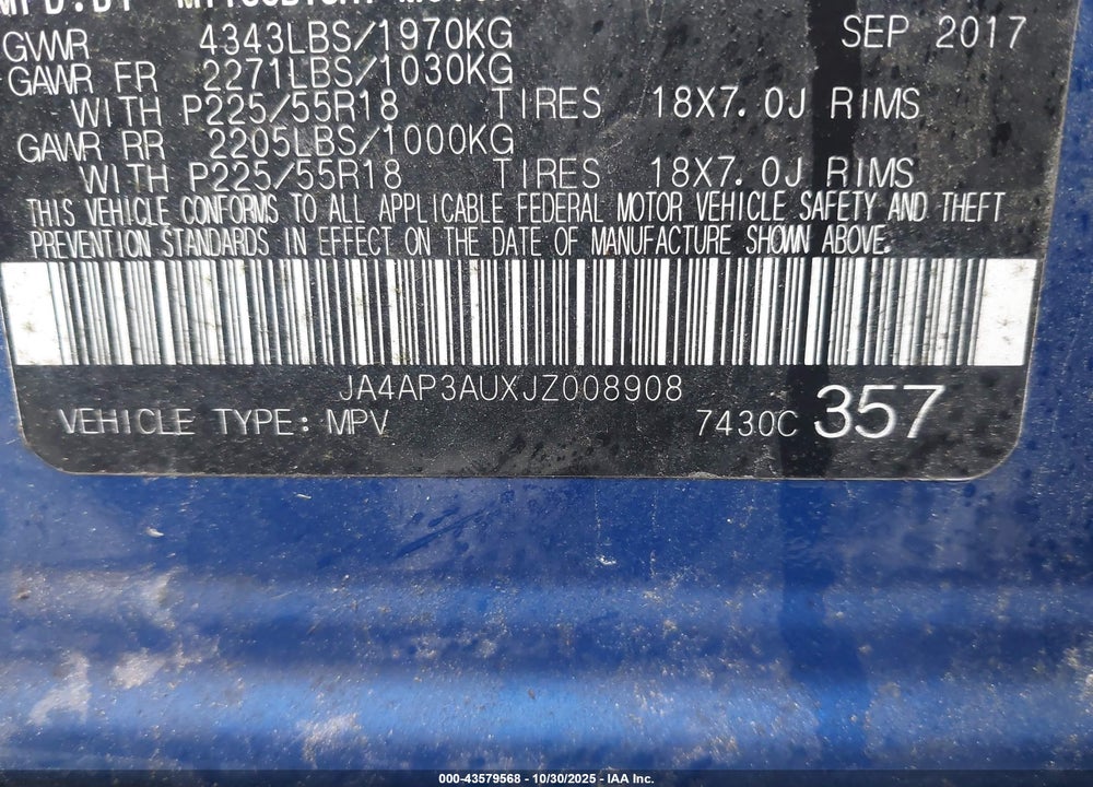 2018 MITSUBISHI OUTLANDER SPORT VIN: JA4AP3AUXJZ008908