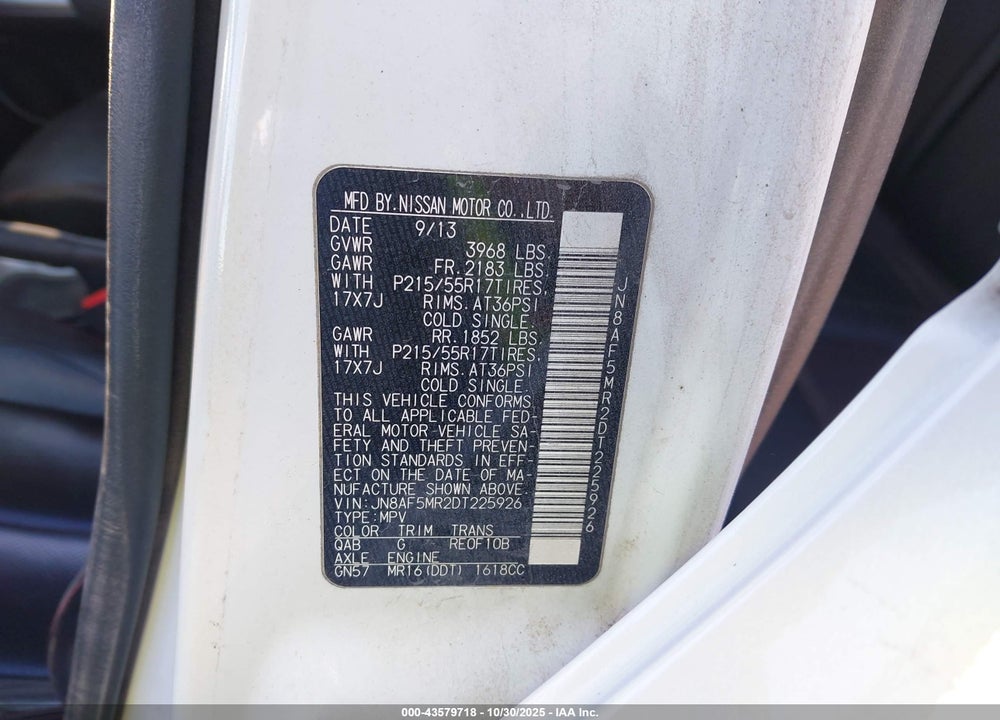2013 NISSAN JUKE SL VIN: JN8AF5MR2DT225926