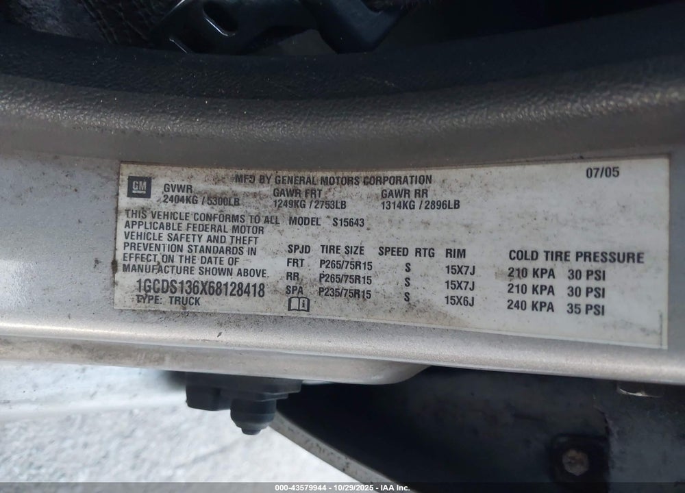 2006 CHEVROLET COLORADO LT VIN: 1GCDS136X68128418