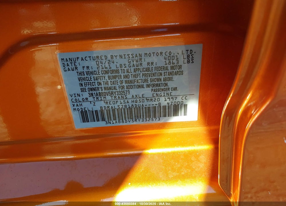 2024 NISSAN SENTRA SR XTRONIC CVT VIN: 3N1AB8DV5RY332573