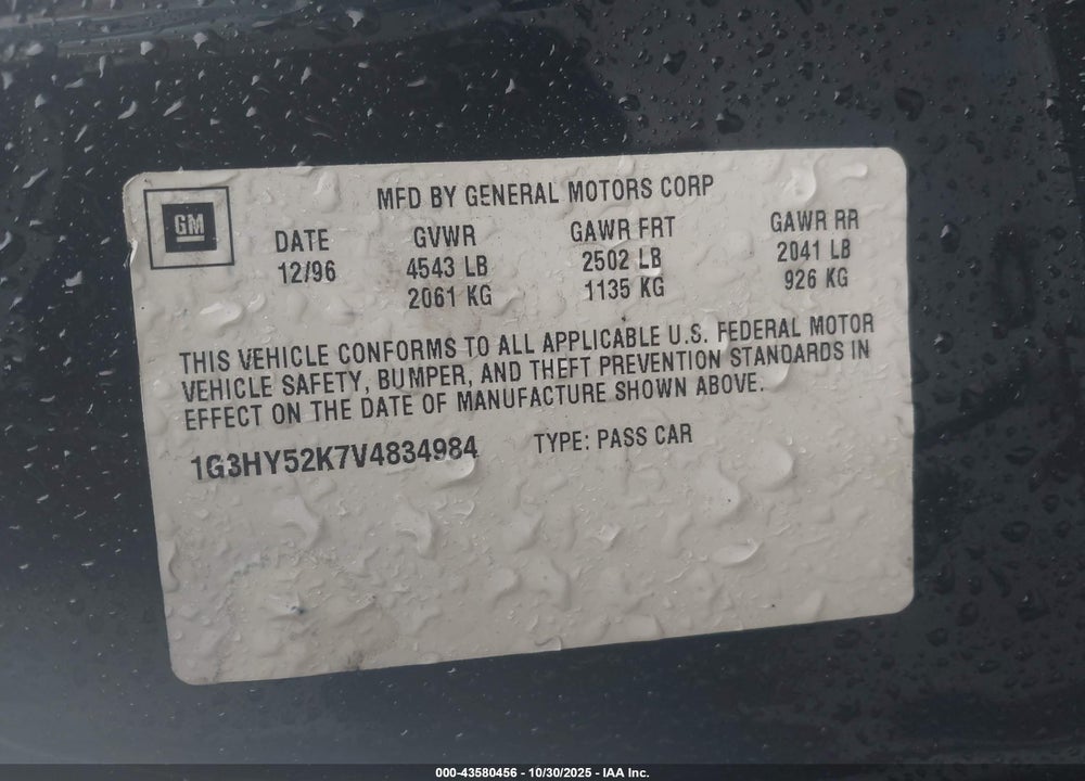 1997 OLDSMOBILE LSS VIN: 1G3HY52K7V4834984