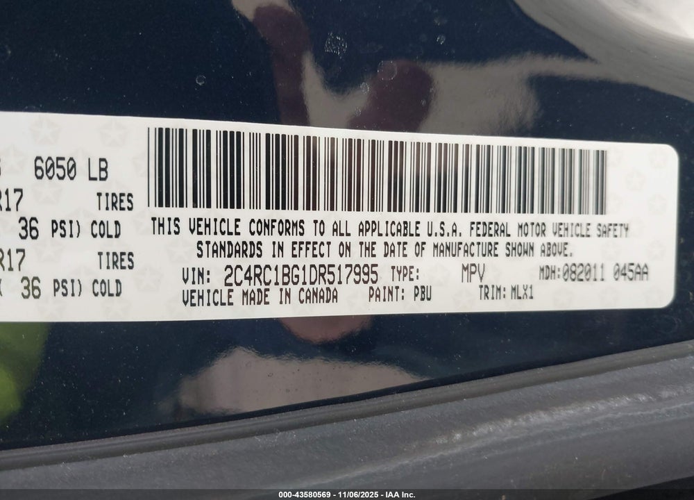2013 CHRYSLER TOWN & COUNTRY TOURING VIN: 2C4RC1BG1DR517995