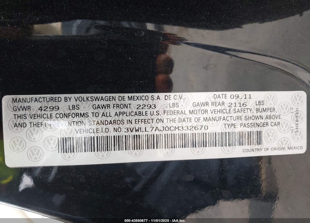 2012 VOLKSWAGEN JETTA 2.0L TDI VIN: 3VWLL7AJ0CM332670